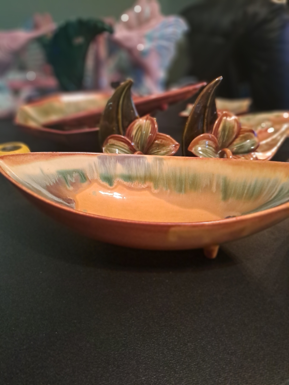 Vtg Haeger 3 Footed Bowl R1475 Briar Agate Orange Green MCM